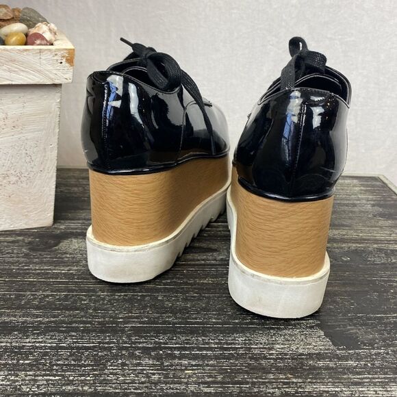 Jessica Buurman Black Patent Leather Lace Up Platform Sneaker Shoes 6.5 - Picture 3 of 7